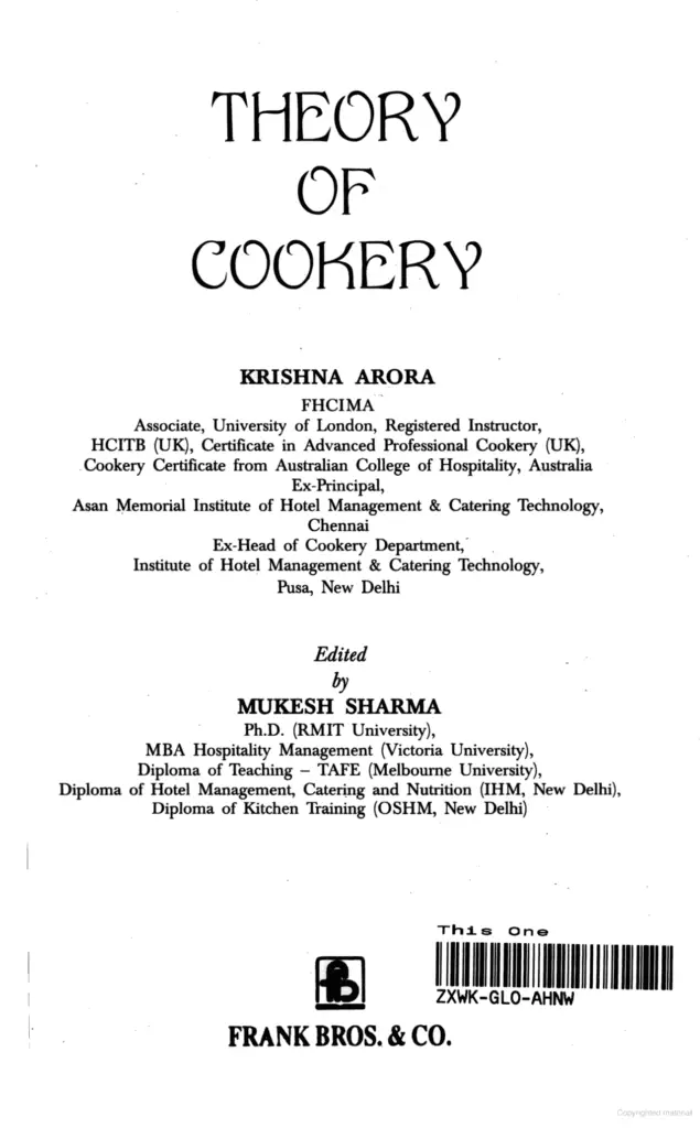 Theory of cookery book cover